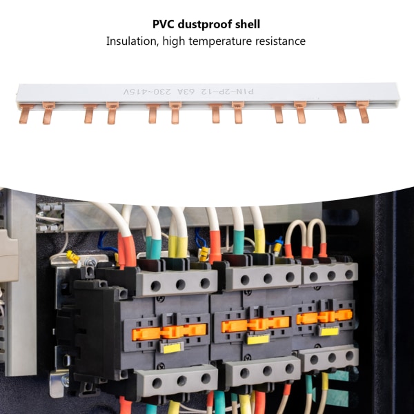 PIN-TYP Koppar Samlingsskena 63А 2P 12 Vägs PVC God Ledningsförmåga för Kretsbrytare Distributionslåda 230‑415V