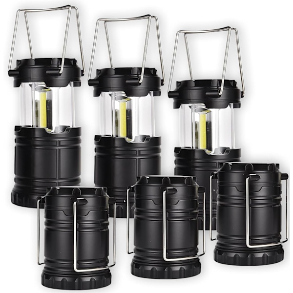 3 st COB - 6 Hopfällbar Campinglykta - Batteridriven Superstark LED för Strömavbrott & Utomhusbruk Black