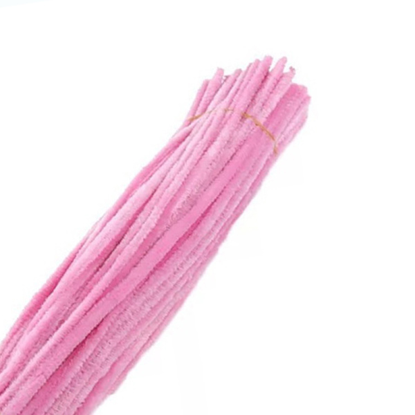 100 stk. Piberensere Fleksible Bøjelige Ren Farve Polyester Chenille Stænger DIY Børns Tidlige Uddannelse Håndlavede Legetøj Light Pink