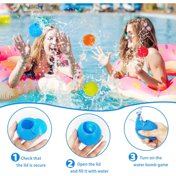 24PK Hurtigtfyldende vandballoner - Genanvendelige splash-bomber til pool- og baggårds sjov, udendørs vandkampspil, sommerfestartikler, A