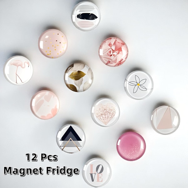 12-osainen kristallilasi jääkaappimagneettisetti - Premium marmoriset koristeelliset magneetit kotiin, toimistoon ja askartelupinnoille pink