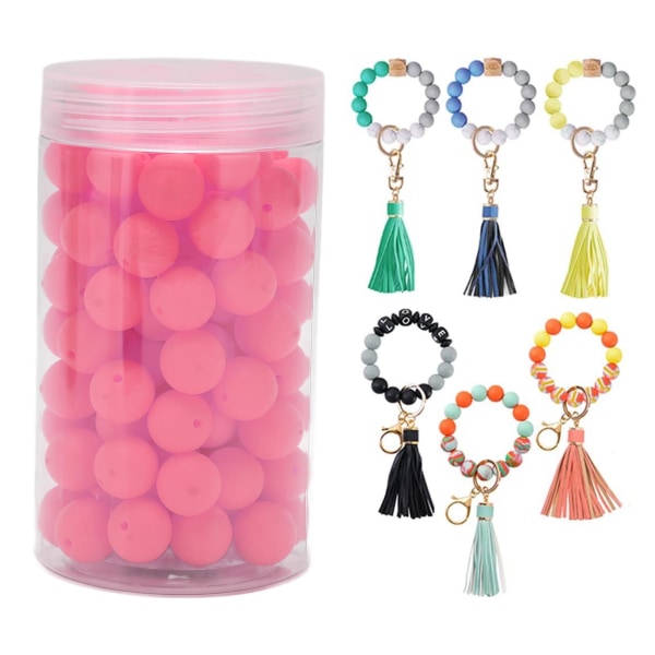 105 stk 15 mm silikone perler bulk runde silikone perler løse perler til armbånd halskæde nøglering fremstilling Pink