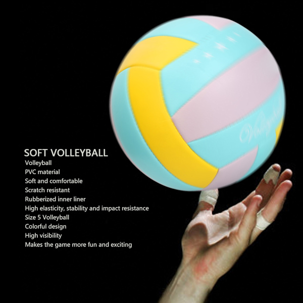 Storlek 5 Träning Volleyboll Mjuk Hög Elasticitet Lätt PVC Inomhus Utomhus Volleyboll för Pool Gym