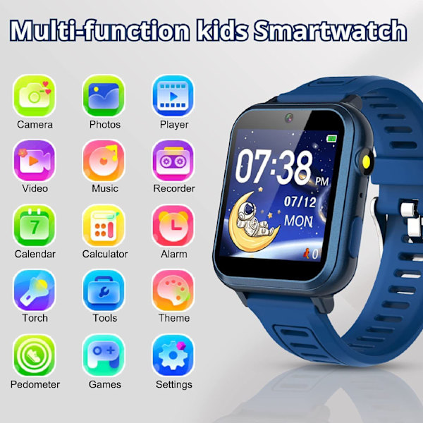 S16 Multifunktionell barn smartklocka IPS HD färgtouchskärm dubbla kameror barntelefonklocka för pojkar flickor Dark Blue