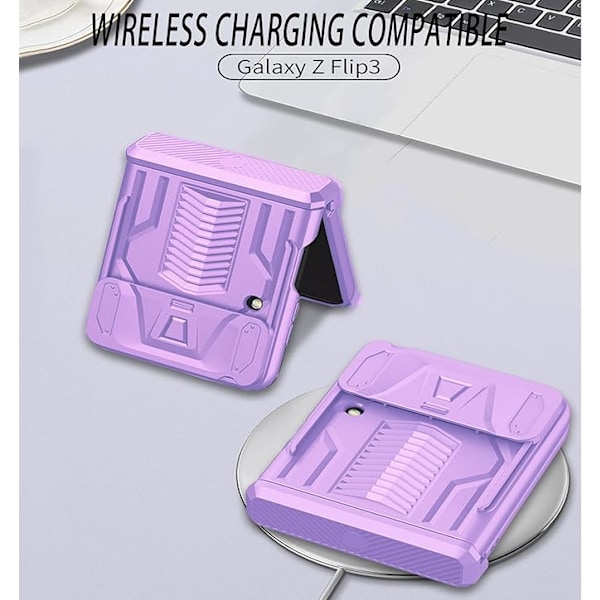 Til Samsung Galaxy Z Flip 3 Cover, med hængselbeskyttelsesanordning og skydbart kamerabeskyttelsescover, militær-grade panserbeskyttelse Ca