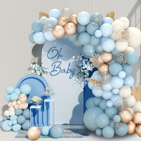 Blå Guld Ballongbåge Kit, 98 st DIY Ballonger för Män Pojkar Födelsedagsdekorationer, Baby Shower, Dop, Bröllop