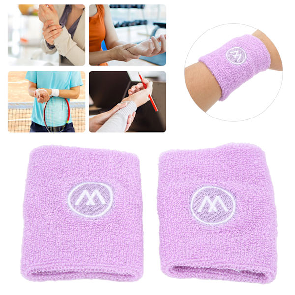 2 par håndleddsbånd Sports Basketball Svetteabsorberende Håndleddsbånd Polyester Bomull Atletisk Svettebånd for Menn Kvinner Purple