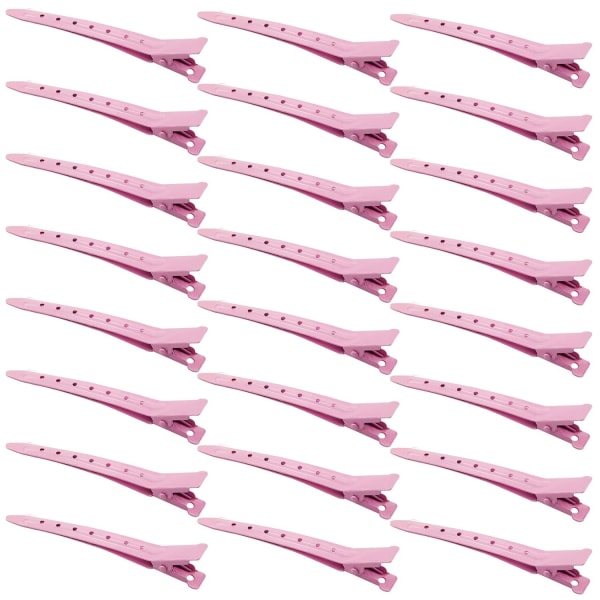 24 pakker Duck Bill Clips, 3,35 tommer rustfri metal alligator curl Clips med huller til hårstyling, hårfarvning Pink