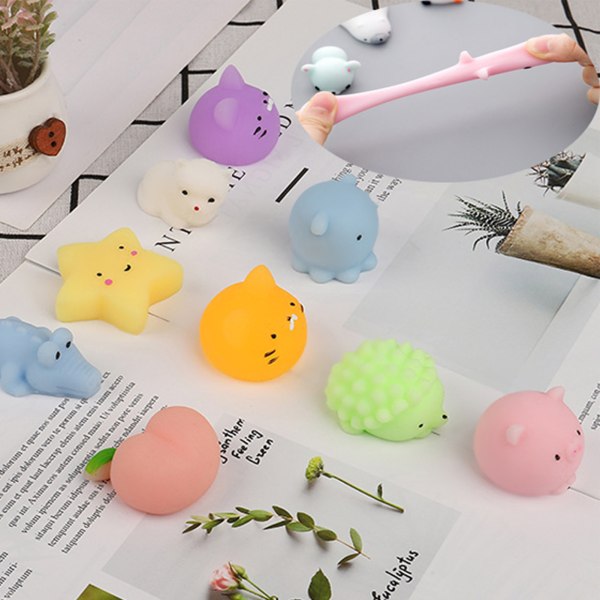 50 st Mini Stress Relief Squeeze Leksaker Färgglada Hög Elasticitet Mjuka Fidget Sensoriska Djurleksaker