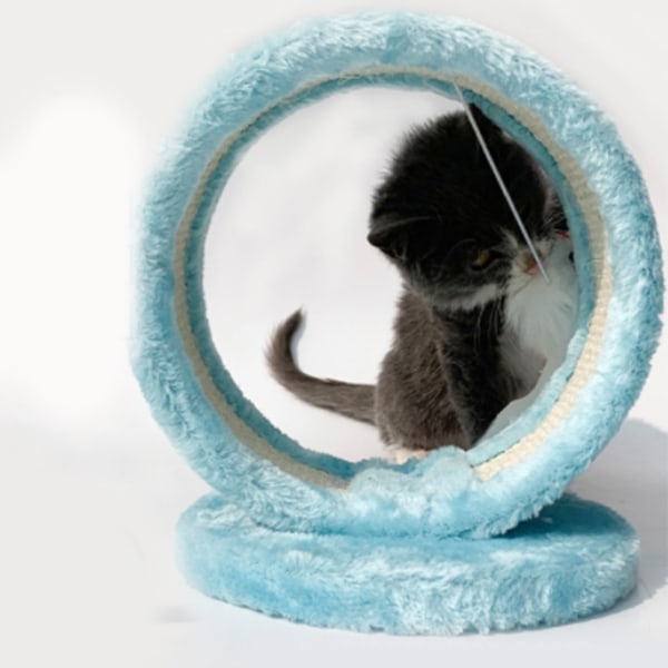 Kat, der kradser huleklo, sliber rund kat klatrestativ legetøj med musevedhæng til indendørs Blå One Size