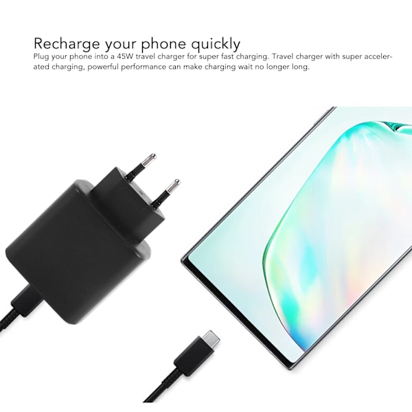 Laderhode for Galaxy S22 PD 45W Hurtigladeradapter for Android-enheter EU-plugg 100 til 240V Svart