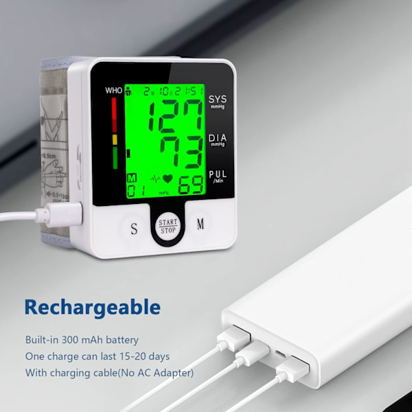 Håndledsblodtryksmonitor, Talende digital automatisk blodtryksapparat, Genopladelig blodtryksmanchet til hjemmebrug, Justerbar Bp-manchet, La Rechargeable