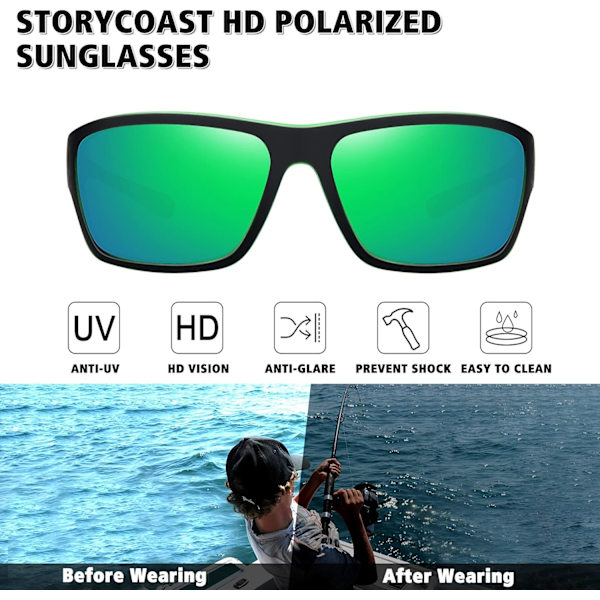 Polarisoidut urheiluaurinkolasit miehille ja naisille, rikkoutumaton kehys pyöräilyyn, kalastukseen ja ajamiseen Black Frame green