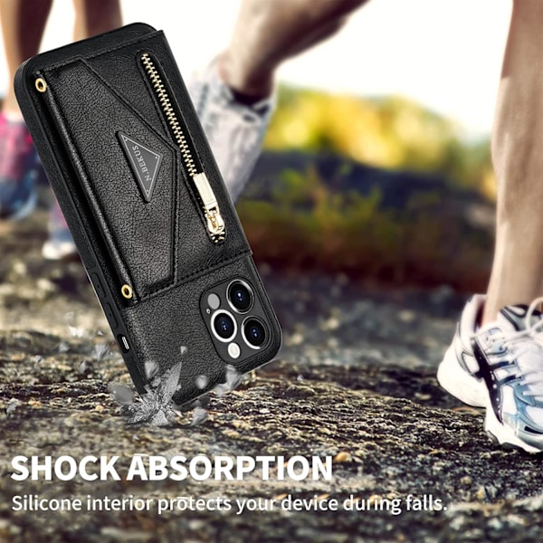 Plånboksfodral Crossbody för iPhone 11 med Snodd, Kreditkortshållare, PU Läder Skyddande Handväska Dragkedja Plånbok Ställ