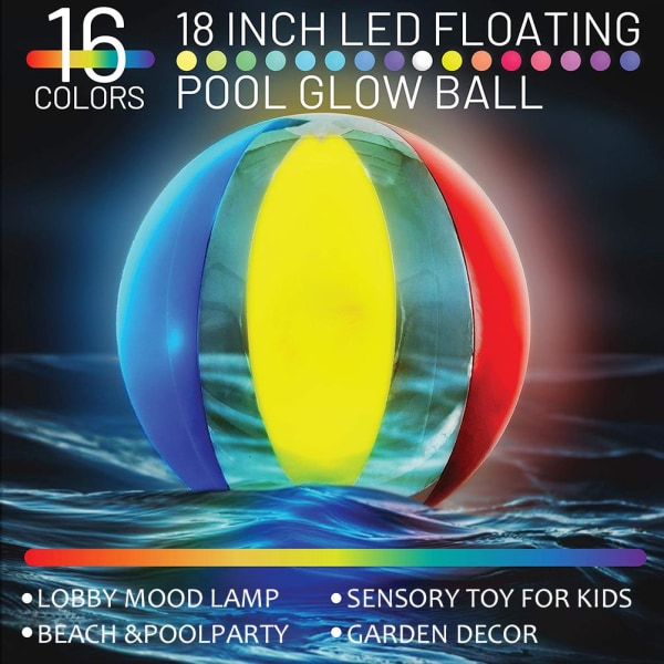 Oppustelig LED Light Up Beach Ball-fjernbetjening 16 lysfarver Boldbassinspil for voksne Børn til Beach Pool Party