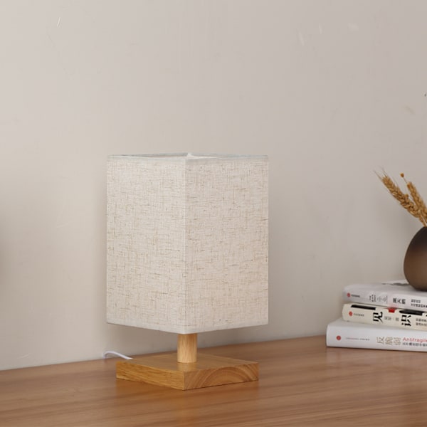 Lille bordlampe - Træsengebordslampe Enkel soveværelseslampe Linnedsskærm Mini skrivebordslampe Nattelys Natbordlampe til soveværelse