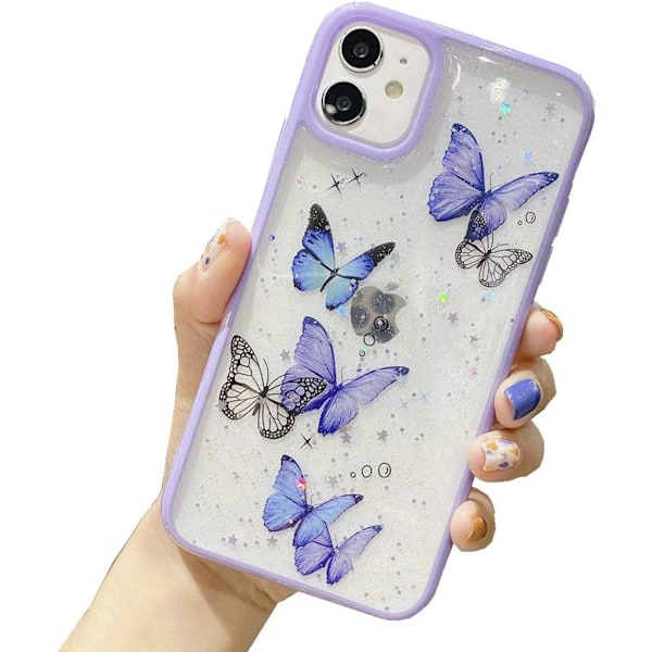 iPhone 11 Fjäril Skal, Shinymore Sött Vackert Fjärilsglitter Stötsäkert Mjukt Silikon Genomskinligt Skal Fodral för Flickor Kvinnor till iPhone 11