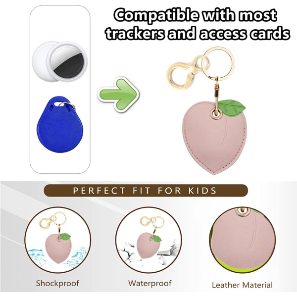Læder nøgleringholder etui kompatibel med Apple AirTag, sød beskyttende Air Tag cover med nøglering, anti-scratch finder GPS tracker etui til Peach