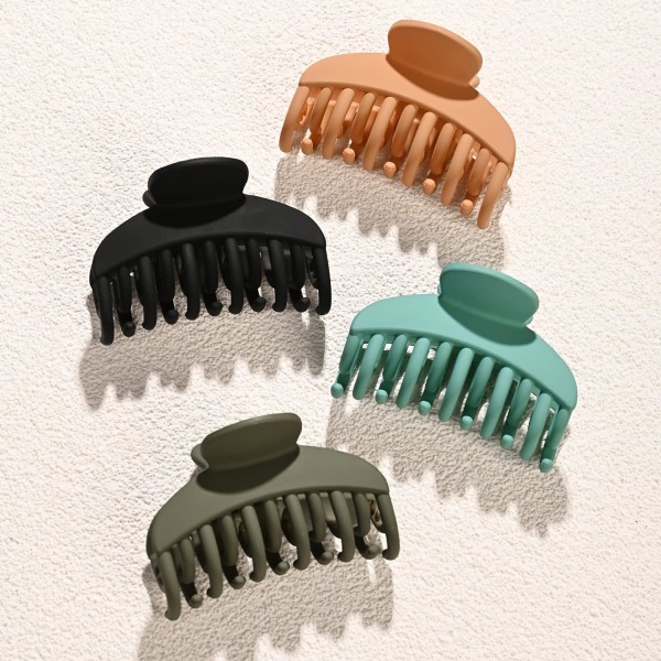 4 STK Hårkloklemmer med doble tenner 2,5" mellomstore hårklemmer for tynt hår Små matte klips Kort fint hårtilbehør for kvinner og jenter Black, Green, Khaki, Blue