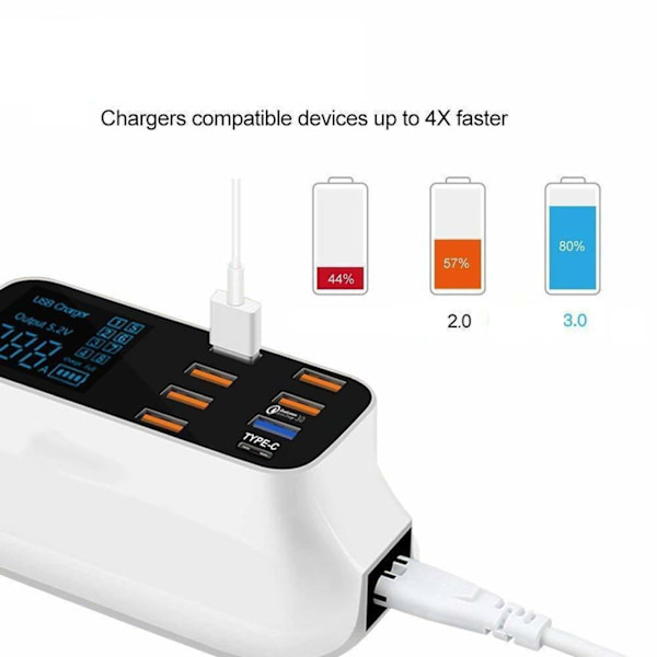 USB-latausasema 8 portin lataushubi 40W USB3.0 Type C LED-näyttö Piirisuojaus puhelimille tableteille 100-240V EU-pistoke