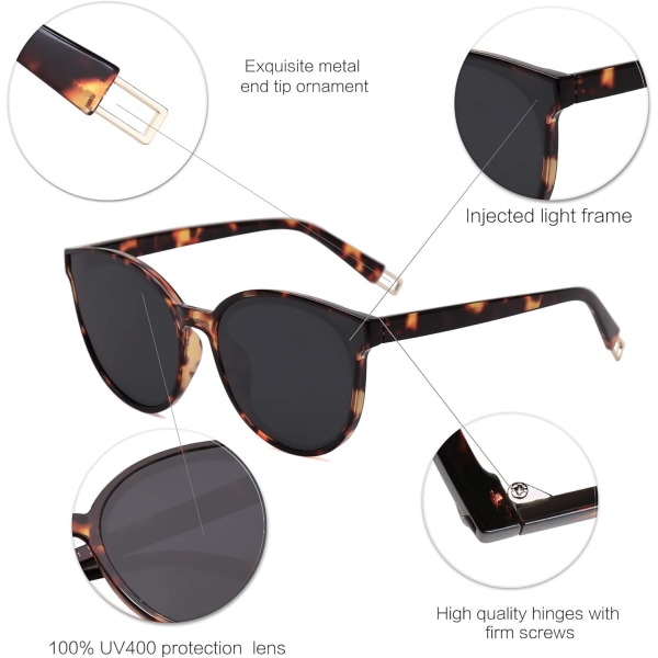 Överdimensionerade runda solglasögon för kvinnor och män Amber Tortoise Grey