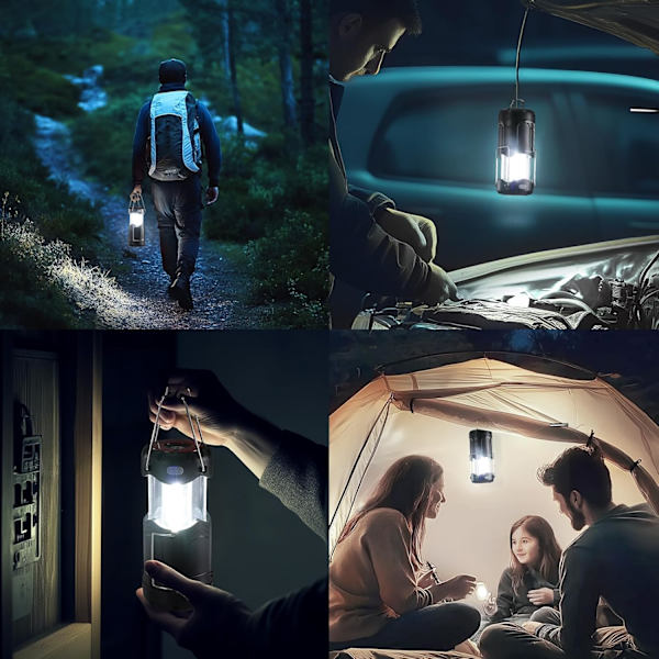 2 kpl kokoontaitettavia LED-retkilyhtyjä - USB - C Ladattava ja paristo - Virtalähteinen 2 - in - 1 taskulampulla ja magneettijalustalla Em:lle Black