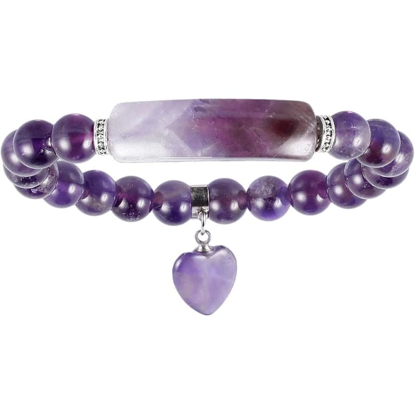 Healing Kristall Armband för Kvinnor, Lyckobringande Hjärta Berlock 8mm Pärlor Stretch Armband purple