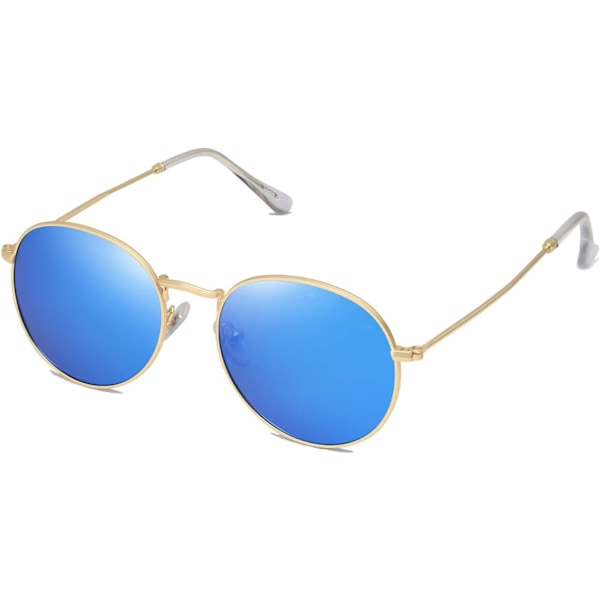 Pienet pyöreät polarisoidut aurinkolasit naisille ja miehille, klassiset vintage-retrovarjostimet UV400 Gold Blue