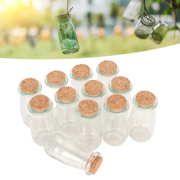 12 stk. små glasflasker gennemsigtige krukker med trækorkpropper DIY vintage glasbeholdere ønskeflasker til drikkevarer