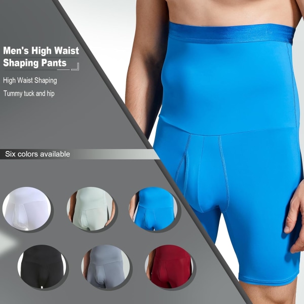 Herre Tummy Control Shorts Høy Midje Underbukse Slankende Shapewear Body Shaper Leg Boxer Briefs Blue L