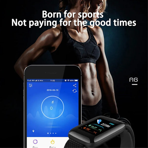 116 Plus Smart Watch 1,3 tums TFT färgskärm IP67 Vattentät Sport Smart Watch med Bluetooth meddelandepåminnelse Black