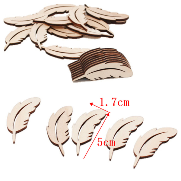 25Pcs Wood Slices Cute Feather Shaped Unfinished Chips Wooden Crafts for Decoration