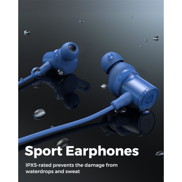 Q30 HD+ Bluetooth-hovedtelefoner i-øret stereo trådløse 5.2 magnetiske øretelefoner IPX5 svedtætte øretelefoner med mikrofon til sport, 10 mm drivere, aptX-HD, 12 timer Blue