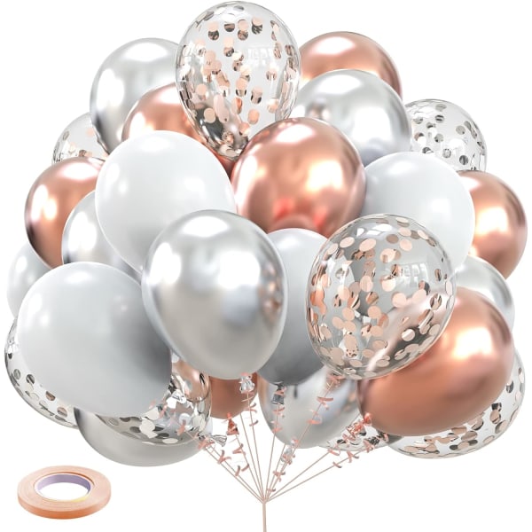50 st 12 tum Rose Gold Silver Confetti Latex Ballonger för födelsedag Bröllopsdag Bröllopsdusch dekoration