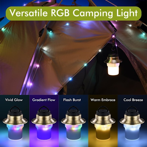 Ladattava LED-retkilyhty - 5 tilaa RGB vedenpitävä säädettävä kirkkaus akkukäyttöinen ulkokäyttöön Golden&Black