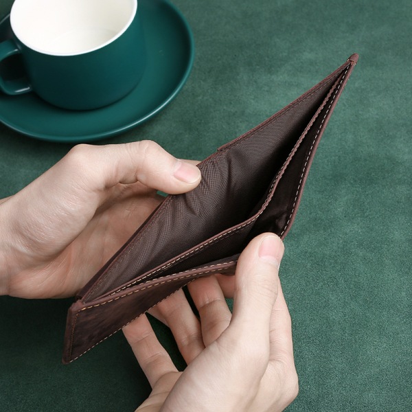 1 st plånböcker i äkta läder för män, Kontrasterande färger Trefaldig plånbok myntväska, Kohudsplånbok kreditkortshållare