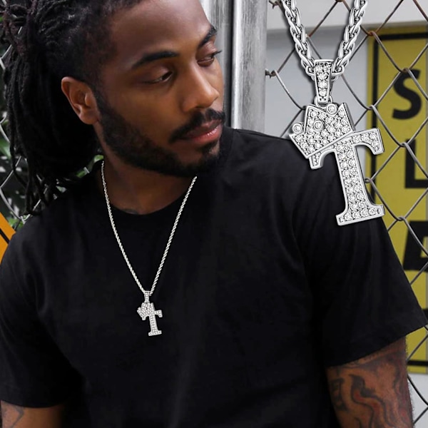 Kruunu Alku A-Z Kaulakoru, Jäädytetty Kirjainriipus 22-24 Tuuman Ketjulla, Miehet Naiset Bling Hip Hop Aakkoset Nimi Korut Lahja Suuret Alku Kirjaimet Kaulakorut T Silver