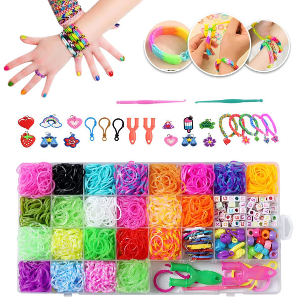 3600+ Gummistrikksett, Loom Gummistrikk Refillsett, Loom Armbåndsett DIY Lagingssett for Barn bursdagsgaver