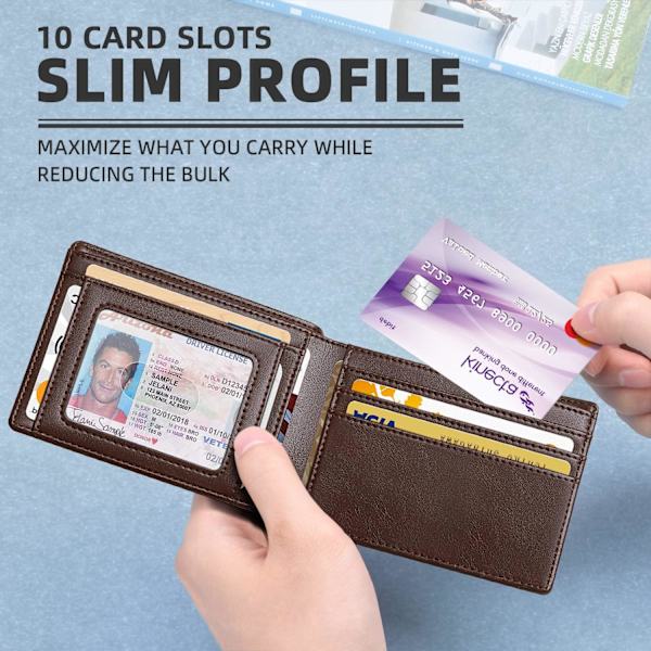 Herrplånbok - Slim - Läder - RFID-blockerande plånbok för män Minimalistisk Bifold Kreditkortshållare med presentask Chocolate