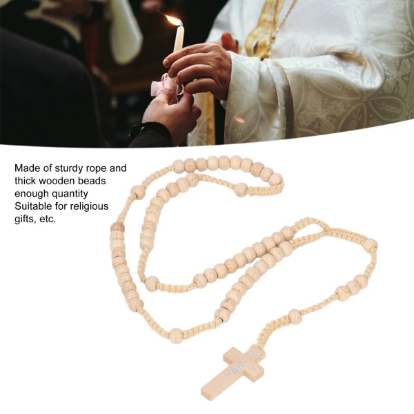 10 st trärosarier Jesus avtryck katolsk unisex stil naturliga träpärlor korsrosarie halsband smycken för män kvinnor Beige