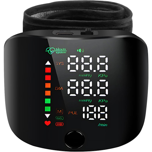 Handledsblodtrycksmätare LED-display, pekskärm handledsblodtrycksmanschett 99x2 avläsningsminne handledsblodtrycksmätare med bärväska (svart)