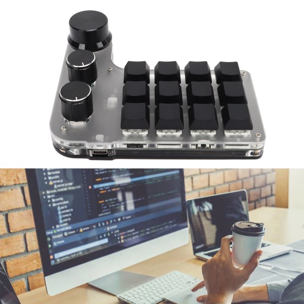 Programmerbart tastatur med RGB 3 knott 12 taster 2,4G USB-mottak Bluetooth DIY multifunksjonstastatur