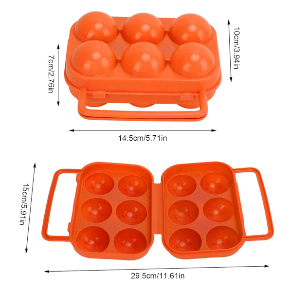 Bærbar egg oppbevaringsboks ABS 6 rutenett eggboks for utendørs innendørs egg oppbevaring oransje