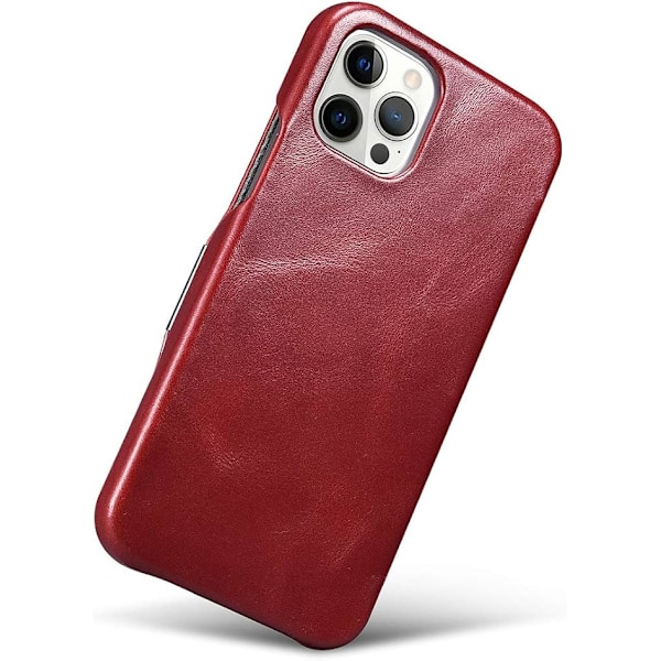 Läderfodral Kompatibelt med iPhone 12 Pro - Äkta Läder Flip Fodral i Vintage Stil med Magnetlåsning - röd