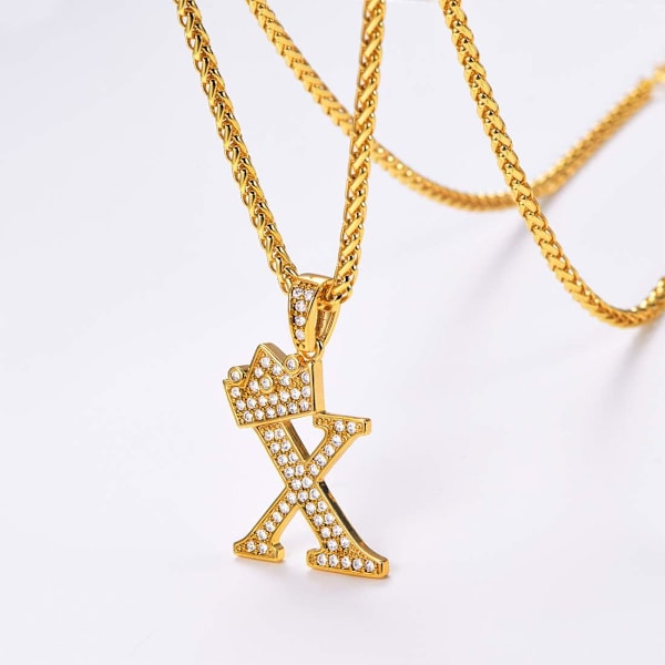 Kruunu Alku A-Z Kaulakoru, Jäädytetty Kirjainriipus 22-24 Tuuman Ketjulla, Miehet Naiset Bling Hip Hop Aakkoset Nimi Korut Lahja Suuret Alku Kirjaimet Kaulakorut X 18K Gold