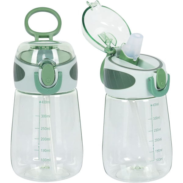 Vattenflaska med sugrör BPA-fri lättvikts 400 ml vattendricksflaska för småbarn med handtag halmflaska - grön