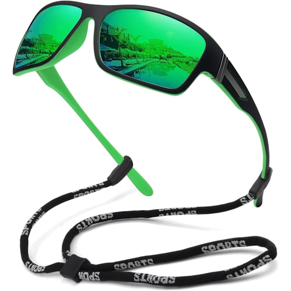 Polarisoidut urheiluaurinkolasit miehille ja naisille, rikkoutumaton kehys pyöräilyyn, kalastukseen ja ajamiseen Black Frame green