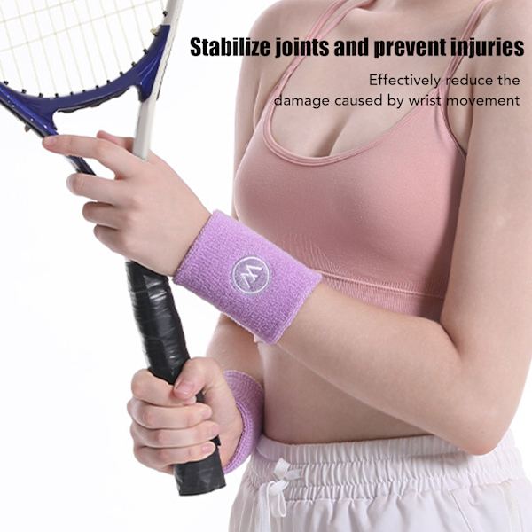 2 par håndleddsbånd Sports Basketball Svetteabsorberende Håndleddsbånd Polyester Bomull Atletisk Svettebånd for Menn Kvinner Purple