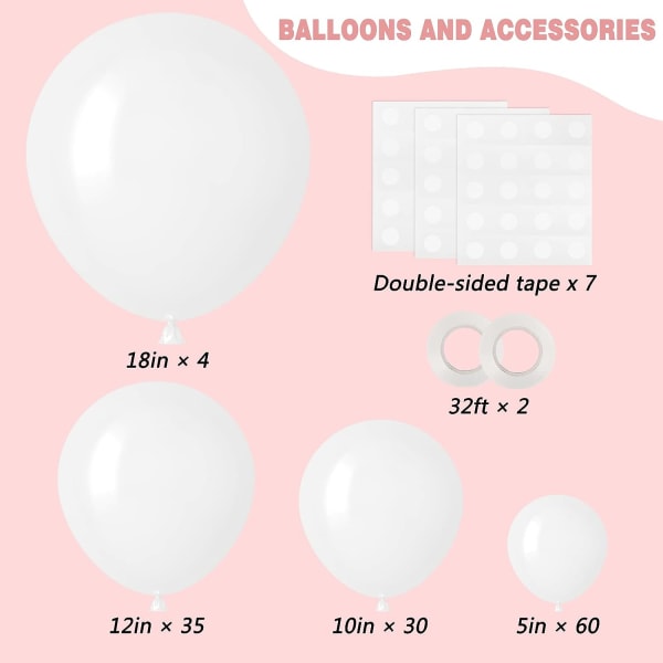 129 st vita ballonger i olika storlekar 18 12 10 5 tum för girlangbåge, latexballonger för fest födelsedagsfest bröllopsdag babyshowerfest White