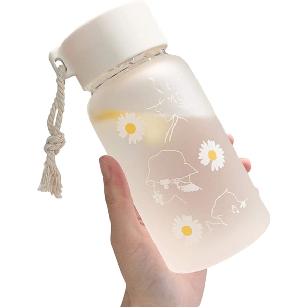 Små Daisy vattenflaskor, 500 ml plast genomskinlig frostad vattenflaska, bärbar vattenflaska (matt 3 blomma)